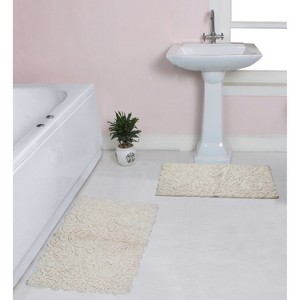 Bell Flower Collection Tufted Bath Rugs, Extra Soft and Absorbent, Non-Slip Bath Mats, Machine Washable Bath Mats,, 2 Piece Set(M+L), Ivory - 1 of 4
