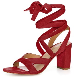 Allegra K Women's Open Toe Front Crisscross Chunky Heel Lace Ups Sandals - 1 of 4