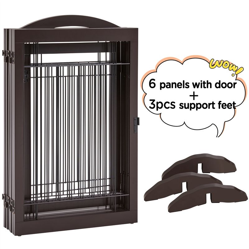 Yaheetech 32″ H Pet Gate with Wood and Wire for Doorway, 6 of 9