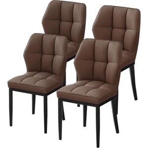 Bekrvio Mid Century Modern Dining Chairs, Upholstered Leather Armless Chairs with Checkered Pattern Back, for Kitchen & Dining Room - 1 of 4