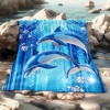 1pc Dolphins in Blue Curtain Blanket - Flannel, Soft & Warm, Digital Print with Sparkling Snowflakes, Perfect for Home, Dolphin Decor. - 4 of 4