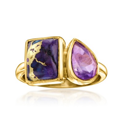 Ross-Simons Purple Turquoise and 1.10 Carat Amethyst Toi Et Moi Ring in 18kt Gold Over Sterling
