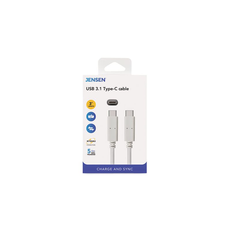 JENSEN USB-C 3.1 Type-C, 5 Gbps, 3 ft, White, 1 of 5