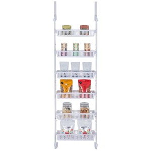 Smart Design Steel 6-Tier Over the Door Pantry Organizer - White: Back of Door Storage for Kitchen Cabinet Organization - 1 of 4