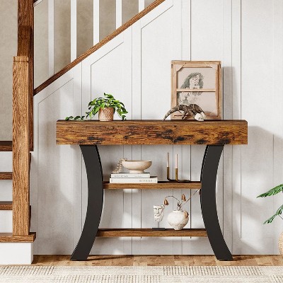 Hommoo Console Table with Storage Shelves Rustic Brown