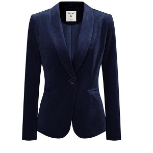 INSPIRE CHIC Women's Office Solid Shawl Collar Jetted Pockets One Button Velvet Blazer - 1 of 4