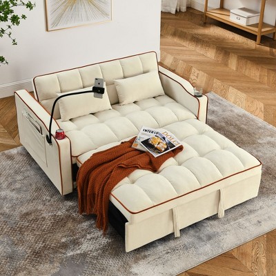 NicBex Modern Pull Out Sofa Bed Velvet Convertible Sofa Couch with Adjustable Back, USB Port and Swivel Phone Stand for Living Room