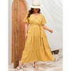 Plus Size Women's Flowy Tiered Maxi Dress - V-Neck, Short Sleeve & Waist Tie with Floral Print - 2 of 4