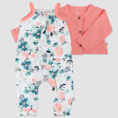 Image of Honest Baby 2pc Organic Cotton Sleeveless Cami Romper and Cardigan Set - 12M