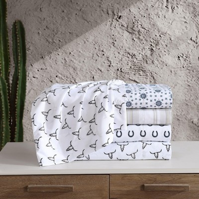 Queen White Floral Print Microfiber Sheet Set
