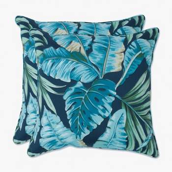Set of 2 Outdoor/Indoor Throw Pillows Tortola Midnight Blue - Pillow Perfect