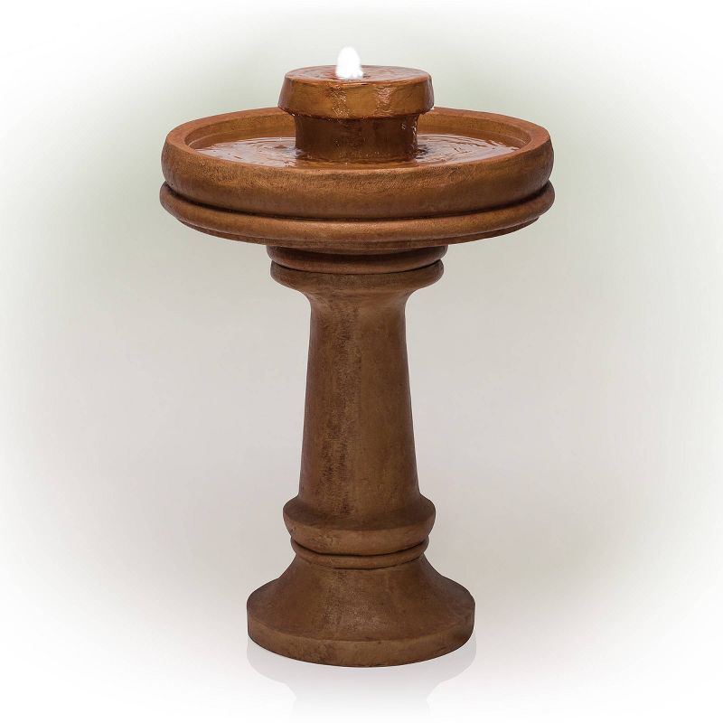 29&#34; Resin Outdoor 2-Tier Traditional Birdbath Water Fountain with LED Lights Brown - Alpine Corporation, 3 of 7