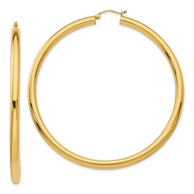 Black Bow Jewelry 4mm x 70mm 14k Yellow Gold Polished Round Hoop Earrings