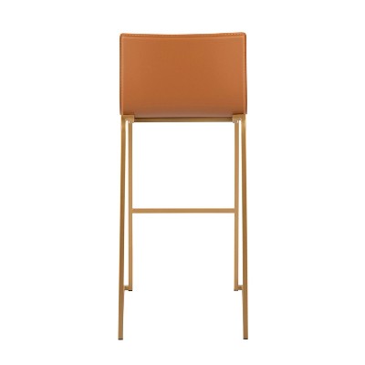 Camel Faux Leather Bar Stools with Gold Steel Frame - Set of 2