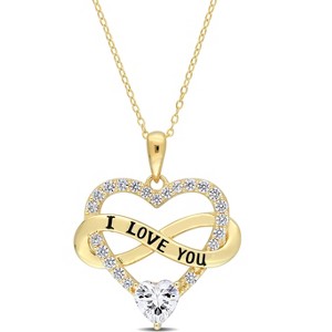 EVERLY JEWELRY | Yellow Plated Sterling Silver 2 1/2 CT TGW White Cubic Zirconia Infinity Heart Pendant with Chain, 18 inc - 1 of 4