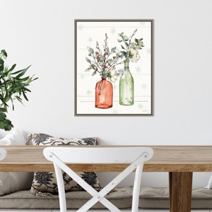16" x 20" Modern Farmhouse II Christmas Floral Vase Framed Wall Canvas - Amanti Art - 1 of 4