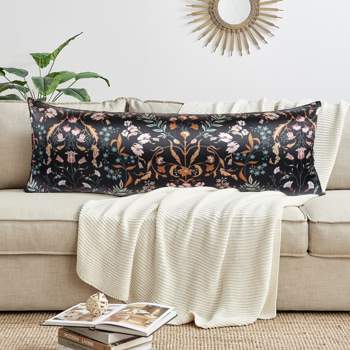Sweet Jojo Designs Body Pillow Cover (Pillow Not Included) 54in.x20in. Boho Floral Wildflower Black Orange Blue Green
