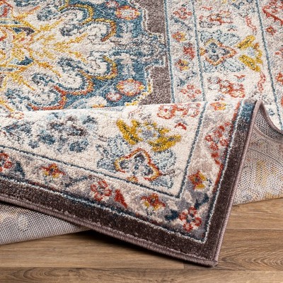 Ankara Dark Brown Synthetic Oriental Medallion Area Rug, 6'7" x 9'