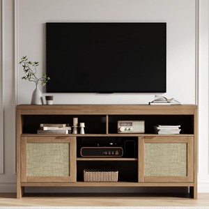Rattan TV Stand with Storage Place for Living Room, TV Console Cabinet with Shelf, 58" Entertainment Center Media Console for 45 55 65" TV - 1 of 4