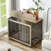 Wood Dog Crate Furniture£¬Kennel with Pull-Out Bowls£¬Indoor Pet House with Wheels & Flip-Top - 3 of 4