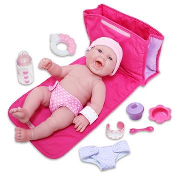 JC Toys La Newborn 13" Baby Doll with 7pc Diaper Bag Set