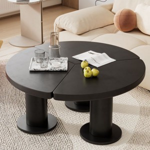 Assembly Round Petal-Shaped Coffee Table, cocktail table with 3 Thick Legs, Minimalist Irregular End Table with Sleek Round Edges-Cuddlewood - 1 of 4