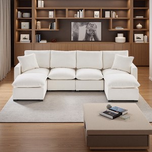 110" Chenille L-Shaped Modular Sectional Sofa with 2 Pillows - 1 of 4