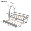 Twin Size Daybed with Trundle, Pine Wood House-Shaped Headboard Bed Frame with Safety Guardrails, No Spring Box Needed, Easy Assembly Grey - 3 of 4