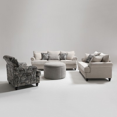 Piece Living Room Set, Modern Farmhouse Chenille Sofa and Loveseat with Nailhead Trim, Floral Accent Chair