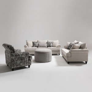 Piece Living Room Set, Modern Farmhouse Chenille Sofa and Loveseat with Nailhead Trim, Floral Accent Chair - 1 of 4