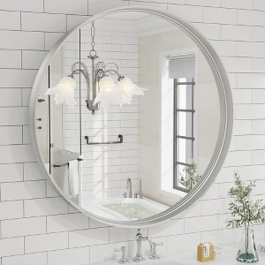 Apmir Round High Quality Aluminum Alloy Framed French Cleat Mounted Wall Decor Bathroom Vanity Mirror in matte black with 5-Year Warranty - 1 of 4