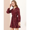Allegra K Women's Floral Print Button Front Puff Sleeve Tie Waist Shirt Dress - 4 of 4