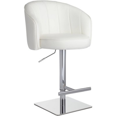 Studio 55D Chrome Swivel Bar Stool 31" High Modern White Faux Leather Tufted with Backrest Footrest Kitchen Counter Island Home