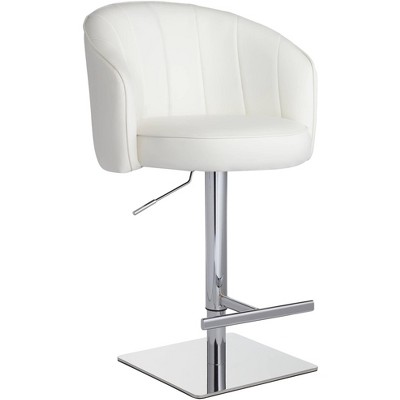 Studio 55D Chase White Faux Leather Swivel Adjustable Bar Stool