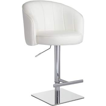 Studio 55D Chase Chrome Swivel Bar Stool 31" High Modern White Faux Leather Upholstered Cushion with Backrest Footrest for Kitchen Counter Height Home
