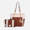 MKF Collection Rochelle Vegan Color Block Vegan Leather Women’s Tote Bag with Wristlet by Mia K - Beige Cognac - 2 of 4