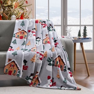 Kate Aurora Ultra Soft & Plush Christmas Snowman Gingerbread Valley Accent Throw Blanket - 50" x 60" - 1 of 3