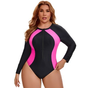 Women's Plus Size 1 Piece Long Sleeve Zip Front Full Coverage