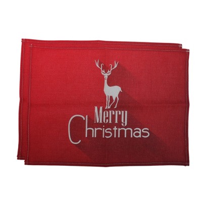 Unique Bargains Christmas Place Mats Linen Red White 13" x 17.7" 2Pcs