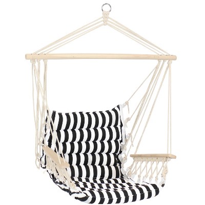 Sunnydaze Outdoor Printed Polycotton Fabric Hammock Chair with Armrests and Hardwood Spreader Bar - 300 lb Capacity - Contrasting Stripes