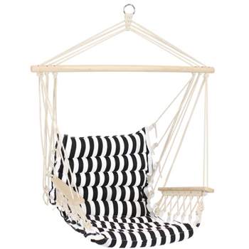 Sunnydaze Outdoor Printed Polycotton Fabric Hammock Chair with Armrests and Hardwood Spreader Bar - 300 lb Capacity - Contrasting Stripes