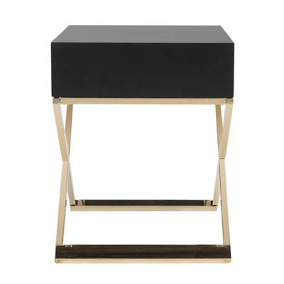 Transitional Black Wood & Metal End Table with Storage