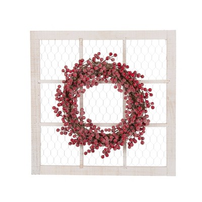 24" Wooden Frame with Floral Christmas Wreath - Glitzhome