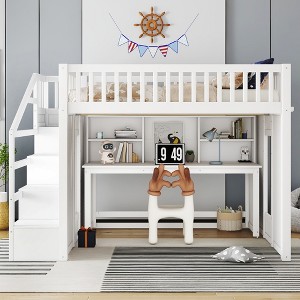 Twin/Full Size Loft Bed with Movable Desk, Storage Stairs & Shelves - ModernLuxe - 1 of 4