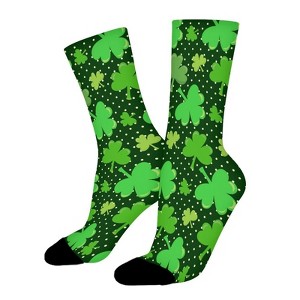 Irish Clovers Lucky St. Patricks Day Women Printed Crew Socks Funny Funky Socks Soft Polyester Novelty Gifts for Artists Men - 1 of 1