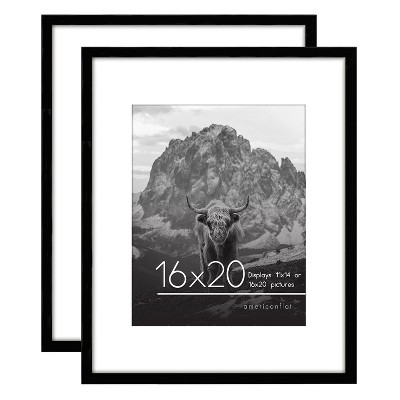 Americanflat 16x20 Picture Frame with Mat for 11x14, Black, 2 Pack