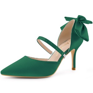 Allegra K Women's Satin Upper Pointed Toe Bow Decor Stiletto Heels Pumps - 1 of 4