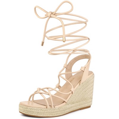 Allegra K Women's Square Toe Lace Up Platform Espadrilles Wedge Heel Sandals