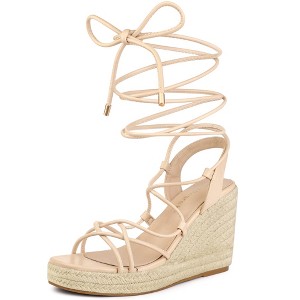 Allegra K Women's Square Toe Lace Up Platform Espadrilles Wedge Heel Sandals - 1 of 4