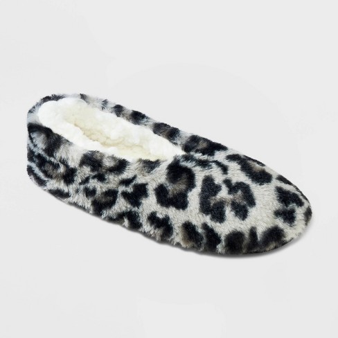 Women's Leopard Print Faux Cozy Slipper Socks - Gray S/m : Target